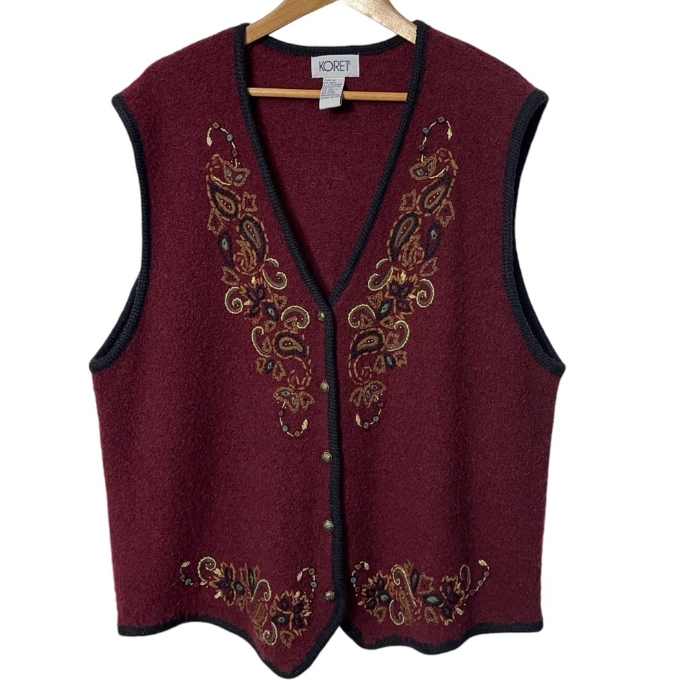 Koret Vintage Wool Vest Plus Size 2X Paisley Embroidery Cottagecore - Picture 5 of 5